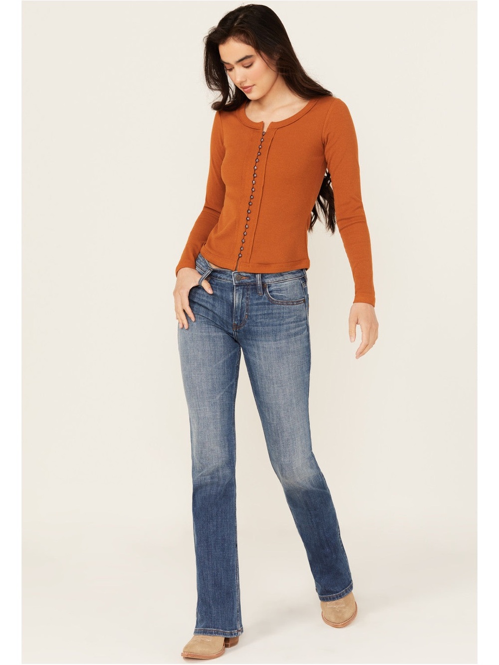 BAYSIDE REBEL MID RISE BOOTCUT SUPER STRETCH DENIM JEANS